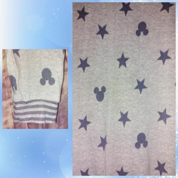 Disney Heather & Dk Gray Stars/Mickey Mouse Head Super Soft Knit Lounge Top Sz L - Picture 4 of 7